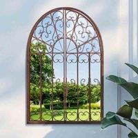 MirrorOutlet Large Metal Rustic Arched Window Garden Mirror Opening 89x70cm open to 135cm, Bronze, GM104