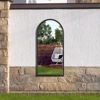 MirrorOutlet The Arcus - Black Metal Framed Arched Garden Wall Mirror 47'' X 23.5'' (120CM X 60CM)
