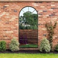 MirrorOutlet The Arcus - Antique Black Framed Arched Window Garden Mirror 71''x33.5'' 180x85CM