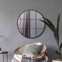 MirrorOutlet Circulus - Black Metal Framed Round Window Wall Mirror 31" X 31" (80X80cm)