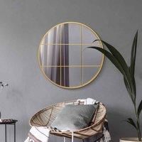 MirrorOutlet Circulus - Gold Metal Framed Round Window Wall Mirror 31" X 31" (80X80cm)