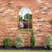 MirrorOutlet Arcus - Gold Metal Framed Arched Outdoor Garden Wall Mirror 32" X 19" (83CM X 48CM)