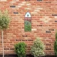 MirrorOutlet Arcus - Concrete Colour Metal Frame Arched Outdoor Garden Mirror 24" x 8" 60 x 20CM