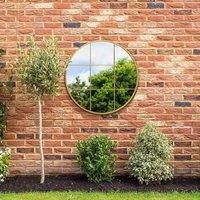 MirrorOutlet Circulus - Gold Metal Frame Round Window Outdoor Garden Wall Mirror 31"x31" 80 x 80CM