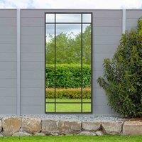 MirrorOutlet Genestra - Black Contemporary Wall & Leaner Outdoor Garden Mirror 71"x 33" 180 x 85cm