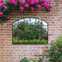 MirrorOutlet Arcus - Black Framed Arched Wall Outdoor Garden Mirror 35'' x 26'' (90cm x 65cm), Black