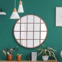 MirrorOutlet Kirkby - Rustic Metal Round Shaped Window Decorative Wall Mirror 32inch X 32inch 80cm X 80cm