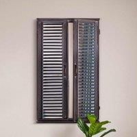 MirrorOutlet Kirkby - Dark Metal Rustic Framed Rectangle Wall Mirror With Opening Doors 36inch X 24inch 90cm X 60cm