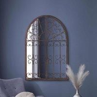 MirrorOutlet Kirkby - Dark Metal Rustic Framed Decorative Arched Wall Mirror With Opening Doors 35inch X 28inch 89cm X 70cm