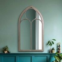 MirrorOutlet Somerley - Rustic Metal Chapel Arched Decorative Wall Or Leaner Mirror Stone Colour 44inch X 24inch 111cm X 61cm