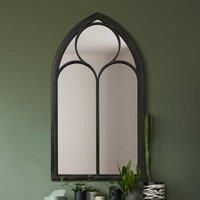 MirrorOutlet Somerley - Extra Large Rustic Metal Chapel Arched Decorative Wall Or Leaner Mirror Black Colour 60inch X 32inch 150cm X 81cm