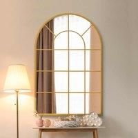 MirrorOutlet Arcus Gold Framed Arched Window Wall Mirror 47inch X 31inch 120 X 80cm