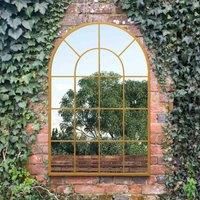 MirrorOutlet Arcus Gold Arched Window Outdoor Mirror