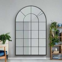 MirrorOutlet Arcus Black Framed Arched Window Full Length Leaner Wall Mirror 75inch X 47inch 190 X 120cm