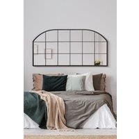 Mirroroutlet Arcus - Black Metal Framed Window Arched Wall Or Mantle Mirror 69inch X 33inch 174Cm X 85Cm