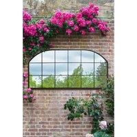 Mirroroutlet Arcus - Black Metal Framed Window Arched Garden Outdoor Wall Or Fence Mirror 69inch X 33inch 174Cm X 85Cm