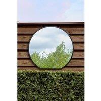 Mirroroutlet Circulus - Black Framed Flat Bottom Circular Outdoor Garden Wall Mirror - 41inch X 39inch 105Cm X 100Cm