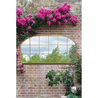 Mirroroutlet Arcus - Gold Metal Framed Window Arched Outdoor Garden Wall Or Fence Mirror 69inch X 33inch 174Cm X 85Cm