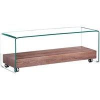 TV STAND CABINET UNIT ENTERTAINMENT MEDIA TABLE W/ SHELF ANGOLA CLEAR GLASS TOP