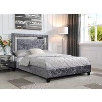 Augustina Crushed Velvet Double Bed Silver with Mirror