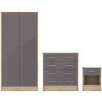 Heartlands Furniture Bardalona Trio Wardrobe Chest & Bedside Grey Gloss