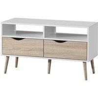 Mapleton TV Unit Small / White and Oak Effect, Rubberwood Legs, TV Cabinet 990W x 390D x 580H