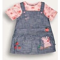 Peppa Pig Girls Daywear Pinafore Dress Set – 100% BCI Cotton Denim Pinafore with Floral T-Shirt | Ages 1-5 Years | Comfortable and Eco-Friendly Outfit (Standard, Pink, 1-2Y)