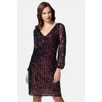 Blouson Sleeved V Neck Sequin Dress