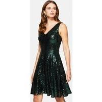 Sequin V Neck Fit and Flare Dress