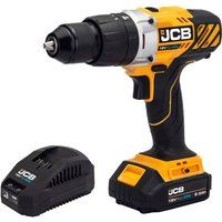 JCB 18V Cordless Combi Drill, 2.0ah Battery & Fast Charger, Variable Speed & Integrated LED Work Light, 16+3 Position Adjustable Torque, 3 Year Warranty