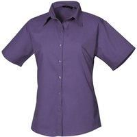 Premier Women's Short Sleeve Poplin Blouse Plain Work Shirt in Purple | Size: 14