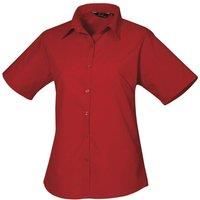 Premier Women's Short Sleeve Poplin Blouse Plain Work Shirt in Dark Red | Size: 18