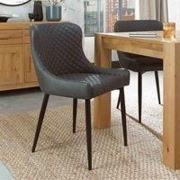 Cezanne - Pair of Dark Grey Faux Leather Dining Chairs with Sand Black Powder Coated Legs