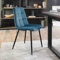 Mondrian - Pair of Petrol Blue Velvet Fabric Chairs with Black Legs
