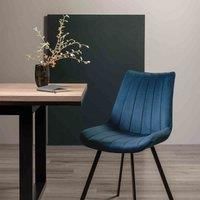 Fontana - Pair of Blue Velvet Chairs with Grey Hand Brushing on Black Legs