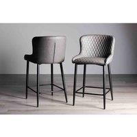 Cezanne - Pair of Dark Grey Faux Leather Bar Stools with Sand Black Powder Coated Legs