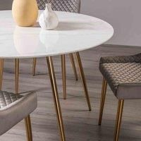 Francesca White Marble Effect Glass 4 Seater Dining Table with Matt Gold Legs
