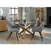 Goya Light Oak Glass 4 Seat Dining Table & 4 Dali Chairs in Petrol Blue Velvet