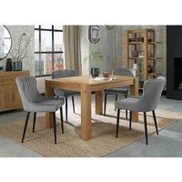 Cannes Light Oak 4-6 Seater Dining Table & 4 Cezanne Grey Velvet Fabric Chairs W/ Black Legs