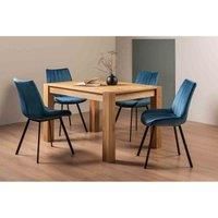 Cannes Light Oak 4-6 Seater Dining Table & 4 Fontana Blue Velvet Fabric Chairs On Black Legs