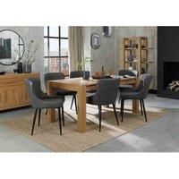 Cannes Light Oak 6-8 Seater Dining Table & 6 Cezanne Dark Grey Faux Leather Chairs With Black Legs