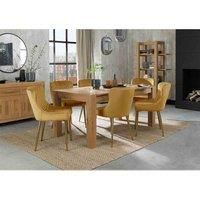 Cannes Light Oak 6-8 Seater Dining Table & 6 Cezanne Mustard Velvet Fabric Chairs With Matt Gold Plated Legs