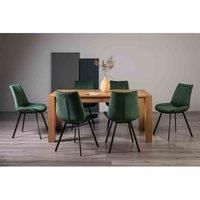 Cannes Light Oak 6-8 Seater Dining Table & 6 Fontana Green Velvet Fabric Chairs On Black Legs