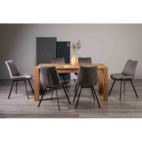 Cannes Light Oak 6-8 Seater Dining Table & 6 Fontana Grey Velvet Fabric Chairs On Black Legs