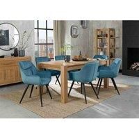 Blake Light Oak 6-8 Seat Dining Table & 6 Dali Petrol Blue Velvet Fabric Chairs