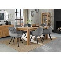 Blake Light Oak 6-8 Seat Dining Table & 6 Dali Grey Velvet Fabric Chairs