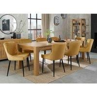 Cannes Light Oak 8-10 Seater Dining Table & 8 Cezanne Mustard Velvet Fabric Chairs With Black Legs