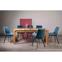 Cannes Light Oak 8-10 Seater Dining Table & 8 Fontana Blue Velvet Fabric Chairs On Black Legs