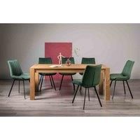 Cannes Light Oak 8-10 Seater Dining Table & 8 Fontana Green Velvet Fabric Chairs On Black Legs