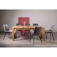 Cannes Light Oak 8-10 Seater Dining Table & 8 Fontana Grey Velvet Fabric Chairs On Black Legs